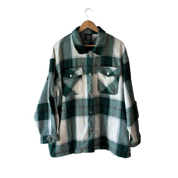 HFX Women's Size XXL Green Plaid 1% Wool Snap Front Pockets Shacket Jacket - Picture 1 of 6